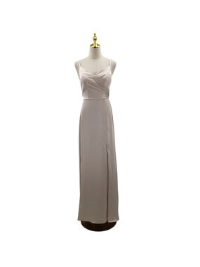 AW BRIDAL 2 XS Champagne cream satin party bridesmaid prom maxi dress NEW 0b9